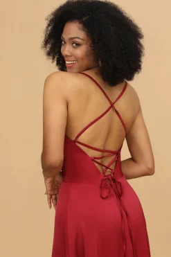 Vestido de dama de honra de cetim Lace-up