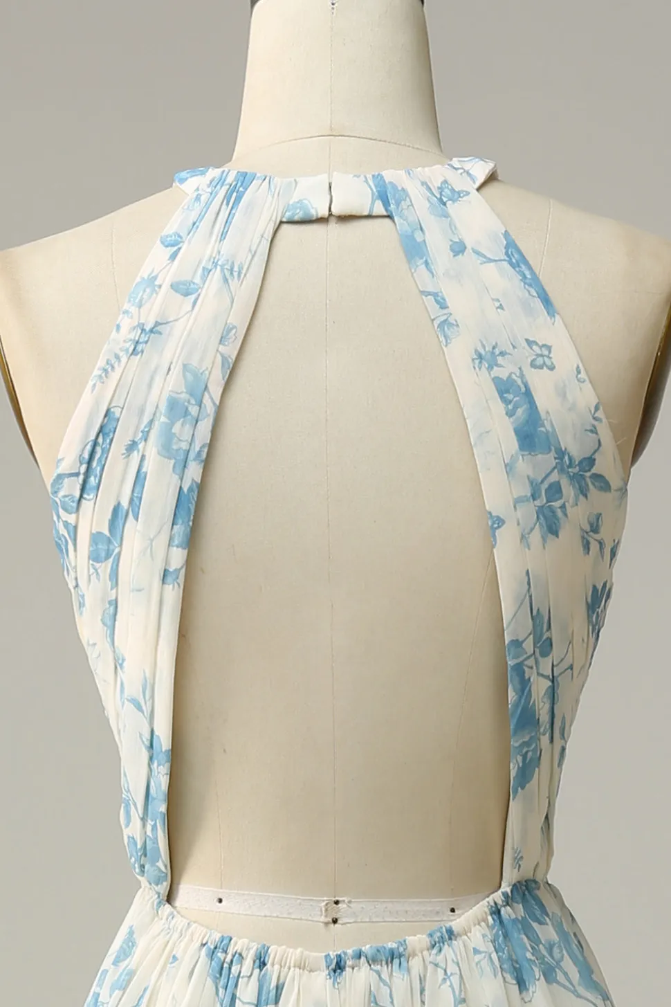 Vestido de dama de honra azul floral Boho Long Chiffon