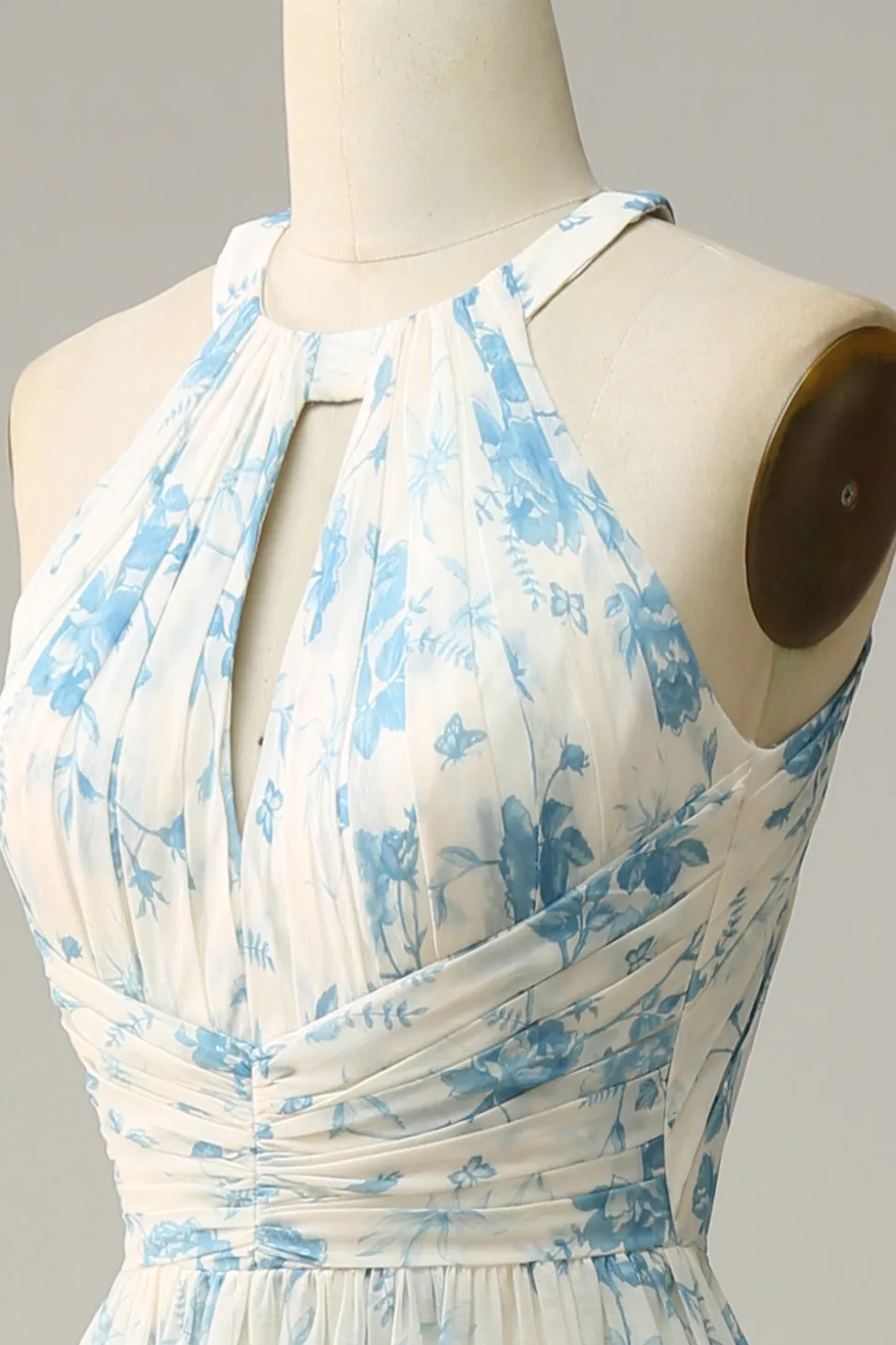 Vestido de dama de honra azul floral Boho Long Chiffon