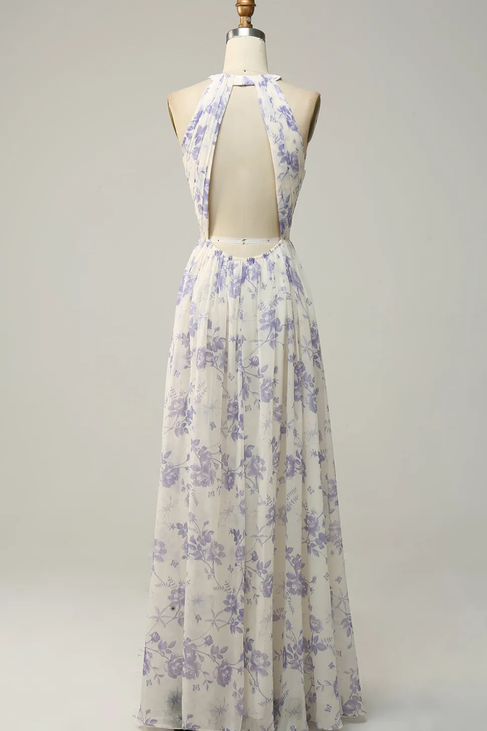 Vestido de dama de honra azul floral Boho Long Chiffon