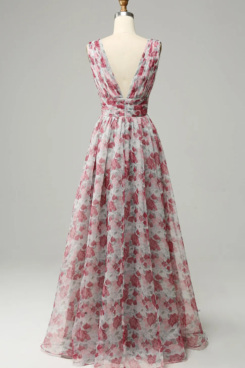 Vestido de Dama de Honra Floral Cinza e Rosa