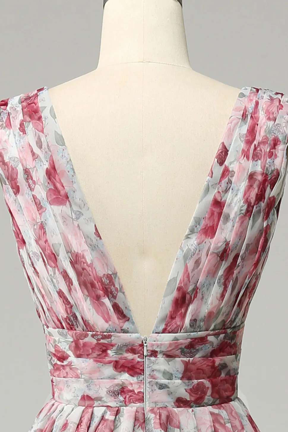 Vestido de Dama de Honra Floral Cinza e Rosa