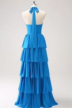 Vestido de dama de honra Chiffon azul com flor