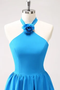 Vestido de dama de honra Chiffon azul com flor