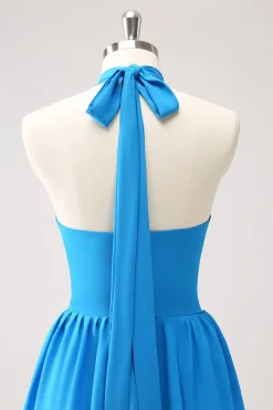 Vestido de dama de honra Chiffon azul com flor