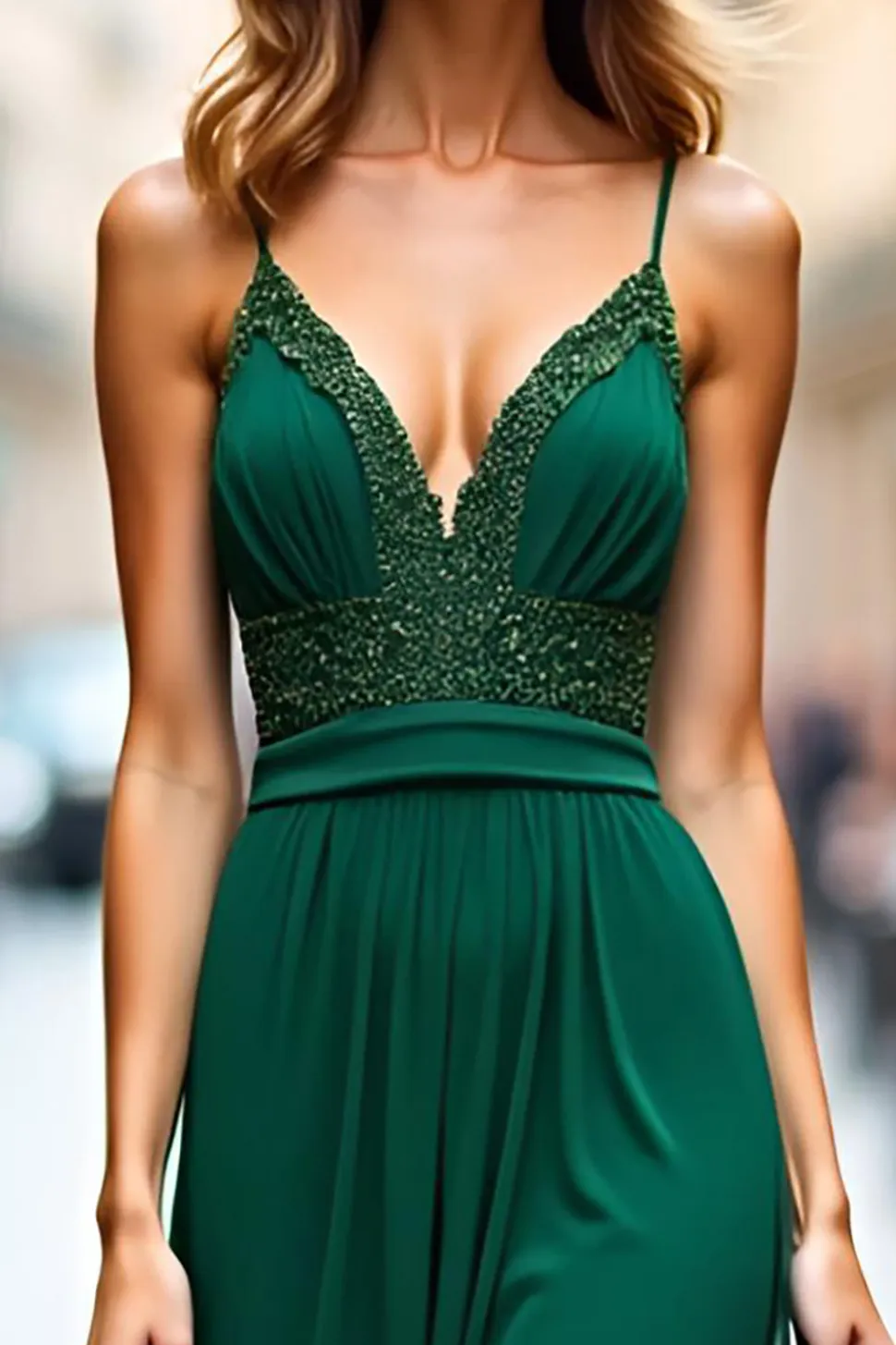 Vestido de dama de honra sem costas Chiffon verde escuro com apliques