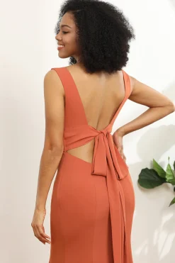 Vestido de dama de honra da sereia de pescoço em V