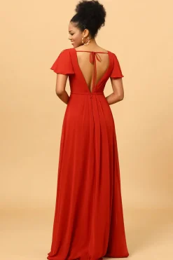 Vestido de Dama de Honra Pescoço V Mangas Curtas