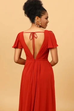 Vestido de Dama de Honra Pescoço V Mangas Curtas