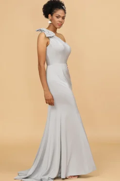 Vestido de dama de honra da sereia do cetim cinzento com bowknot