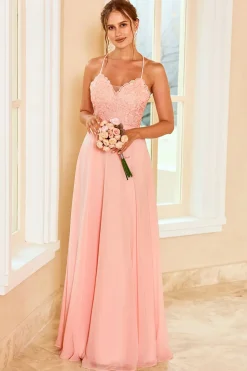 Vestido de dama de honra blush de renda