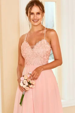 Vestido de dama de honra blush de renda