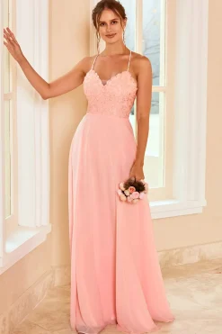 Vestido de dama de honra blush de renda