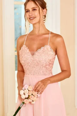 Vestido de dama de honra blush de renda