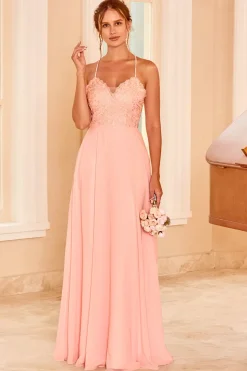 Vestido de dama de honra blush de renda