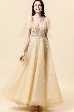 Vestido de Festa Amarelo Gola en V