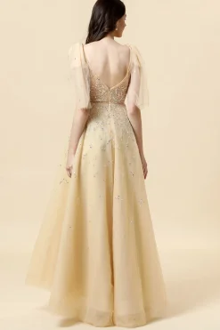 Vestido de Festa Amarelo Gola en V
