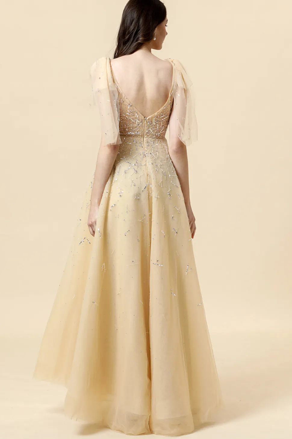 Vestido de Festa Amarelo Gola en V