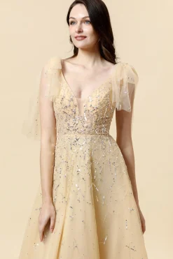 Vestido de Festa Amarelo Gola en V