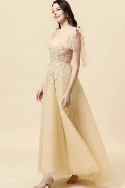 Vestido de Festa Amarelo Gola en V