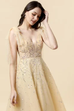 Vestido de Festa Amarelo Gola en V