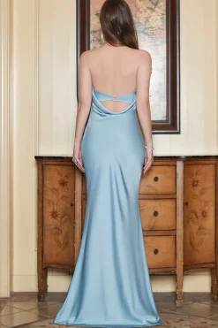 Vestido de Festa Azul Sem Alças