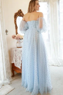 Vestido de Festa Azul Sem Alças Meias Mangas
