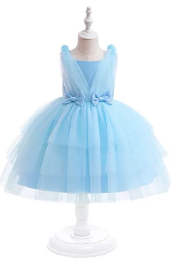 Vestido de festa azul Tulle Girl com laços