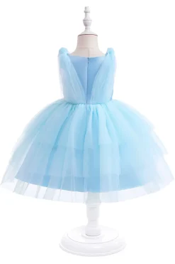 Vestido de festa azul Tulle Girl com laços