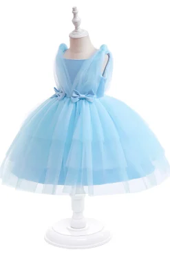 Vestido de festa azul Tulle Girl com laços
