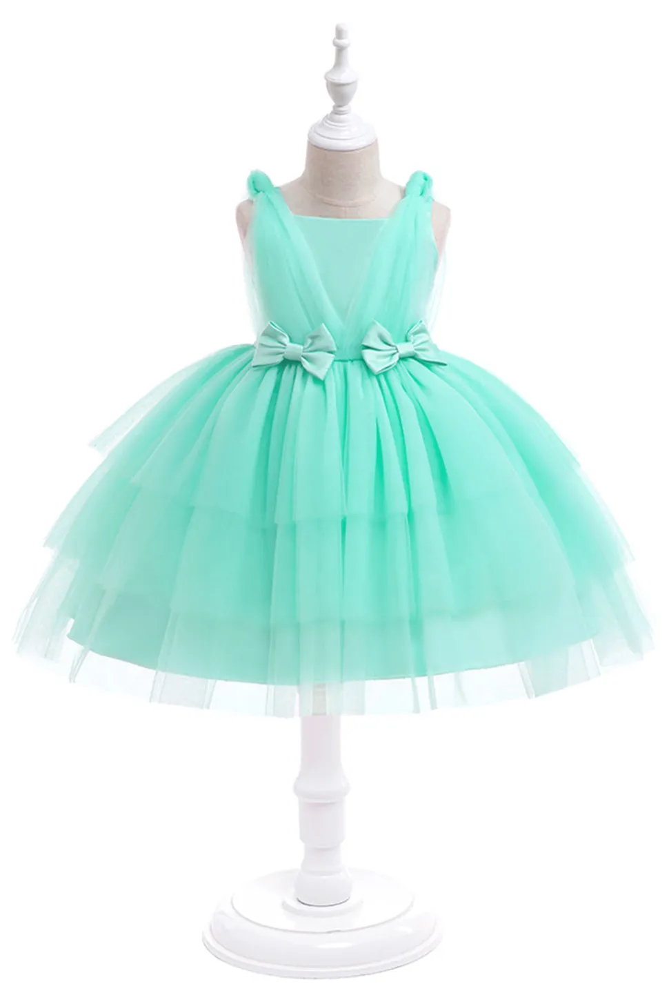 Vestido de festa azul Tulle Girl com laços