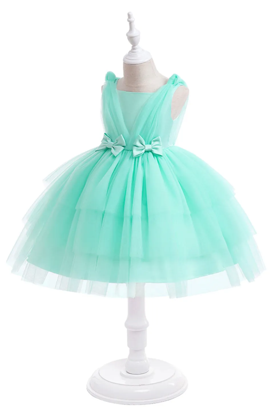 Vestido de festa azul Tulle Girl com laços