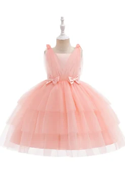 Vestido de festa azul Tulle Girl com laços