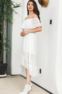 Vestido de festa branco High Low Hollow Boho Engagement Party