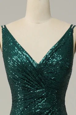 Vestido de Festa Cintas de Espaguete Verde Escuro
