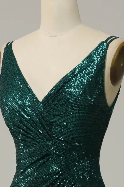 Vestido de Festa Cintas de Espaguete Verde Escuro