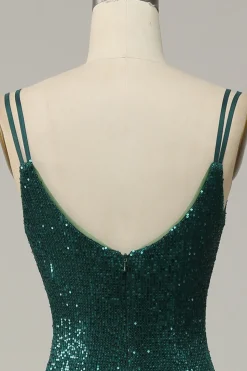 Vestido de Festa Cintas de Espaguete Verde Escuro