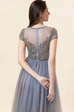 Vestido de Festa Cinza A Line Tule