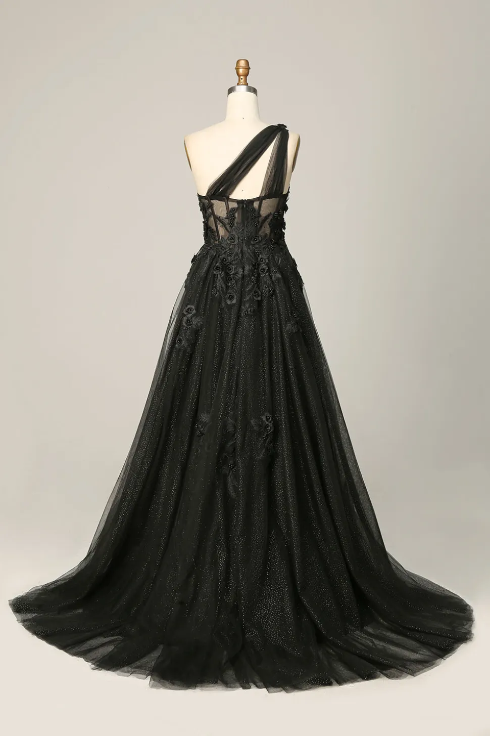 Vestido de Festa com Apliques Um Ombro Azul Céu