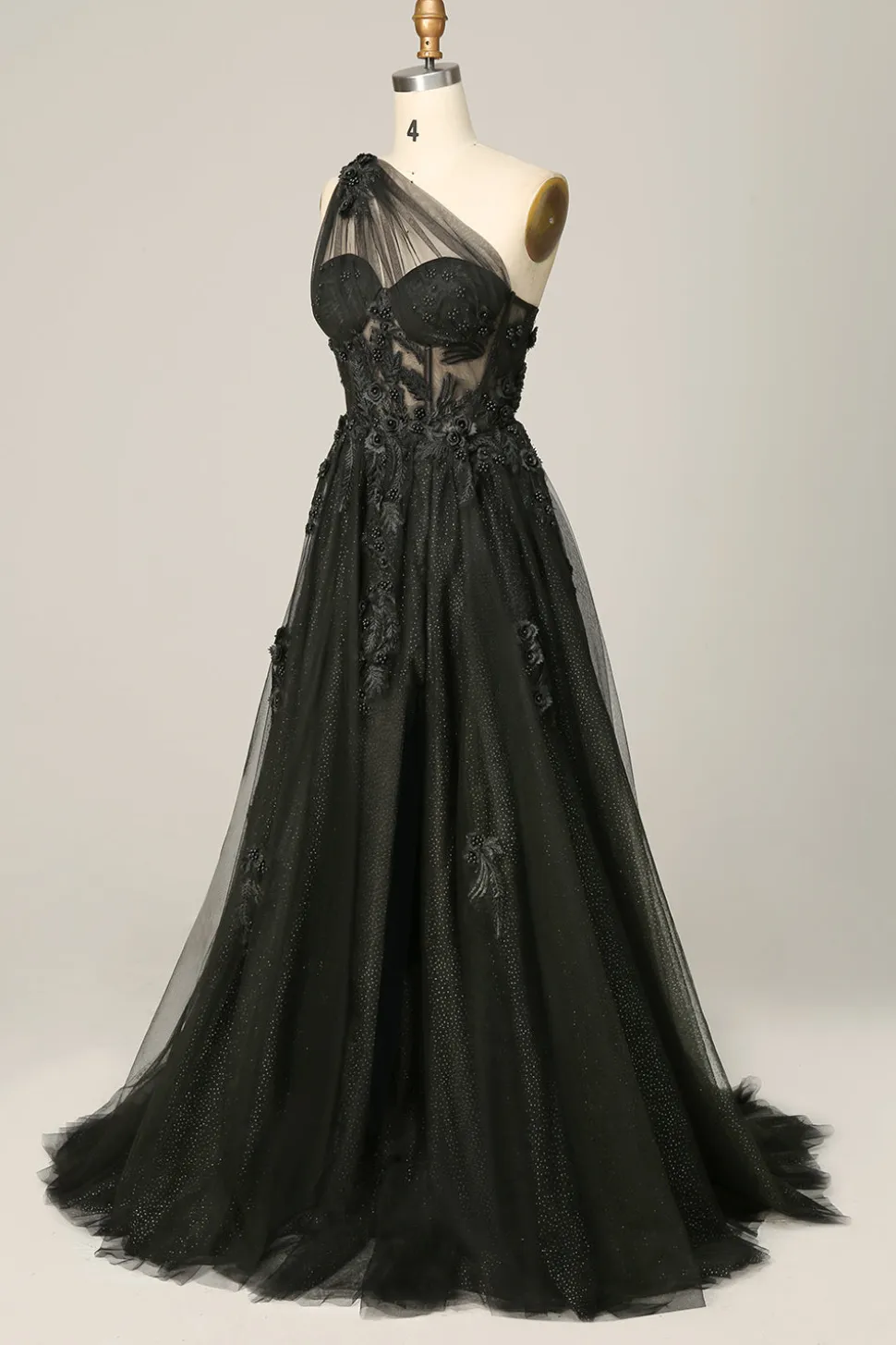 Vestido de Festa com Apliques Um Ombro Azul Céu