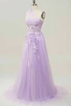 Vestido de Festa com Apliques Um Ombro Azul Céu