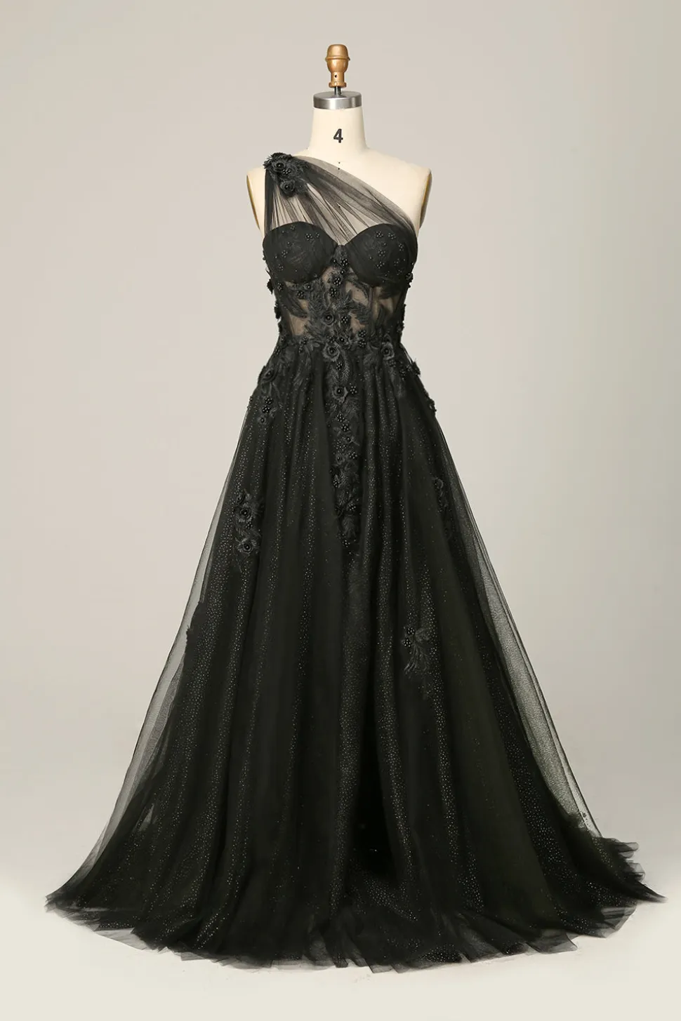 Vestido de Festa com Apliques Um Ombro Azul Céu