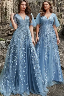 Vestido de Festa Com Bordado Azul