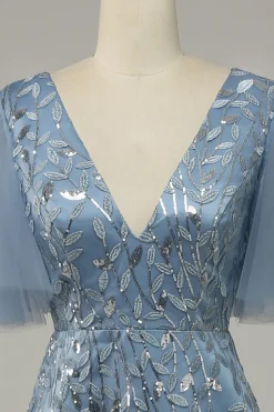Vestido de Festa Com Bordado Azul
