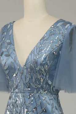Vestido de Festa Com Bordado Azul
