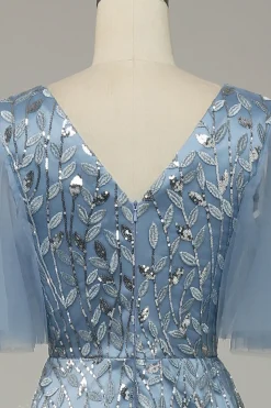Vestido de Festa Com Bordado Azul