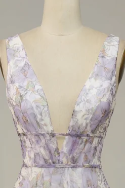 Vestido de Festa Com Fenda Gola em V Roxo
