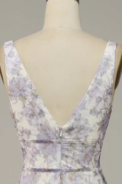Vestido de Festa Com Fenda Gola em V Roxo