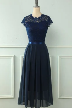 Vestido de festa de casamento de Midi Lace da Marinha