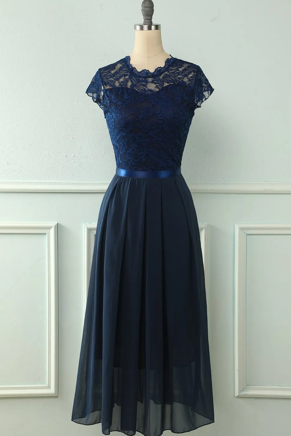 Vestido de festa de casamento de Midi Lace da Marinha